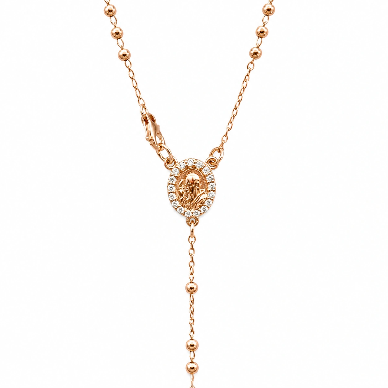 Rosario classico con medaglia PADRE PIO in Argento 925 rosè con zirconi e croce Tau. - Image 3