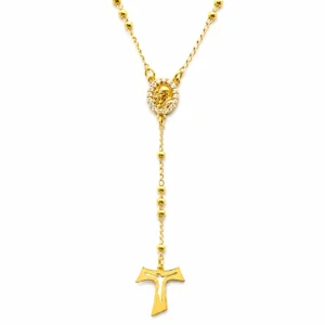 Rosario classico con medaglia PADRE PIO in Argento 925 dorato con zirconi e croce Tau.