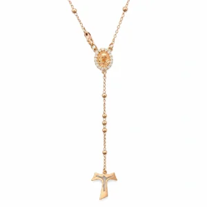 Rosario classico con medaglia PADRE PIO in Argento 925 rosè con zirconi e croce Tau.