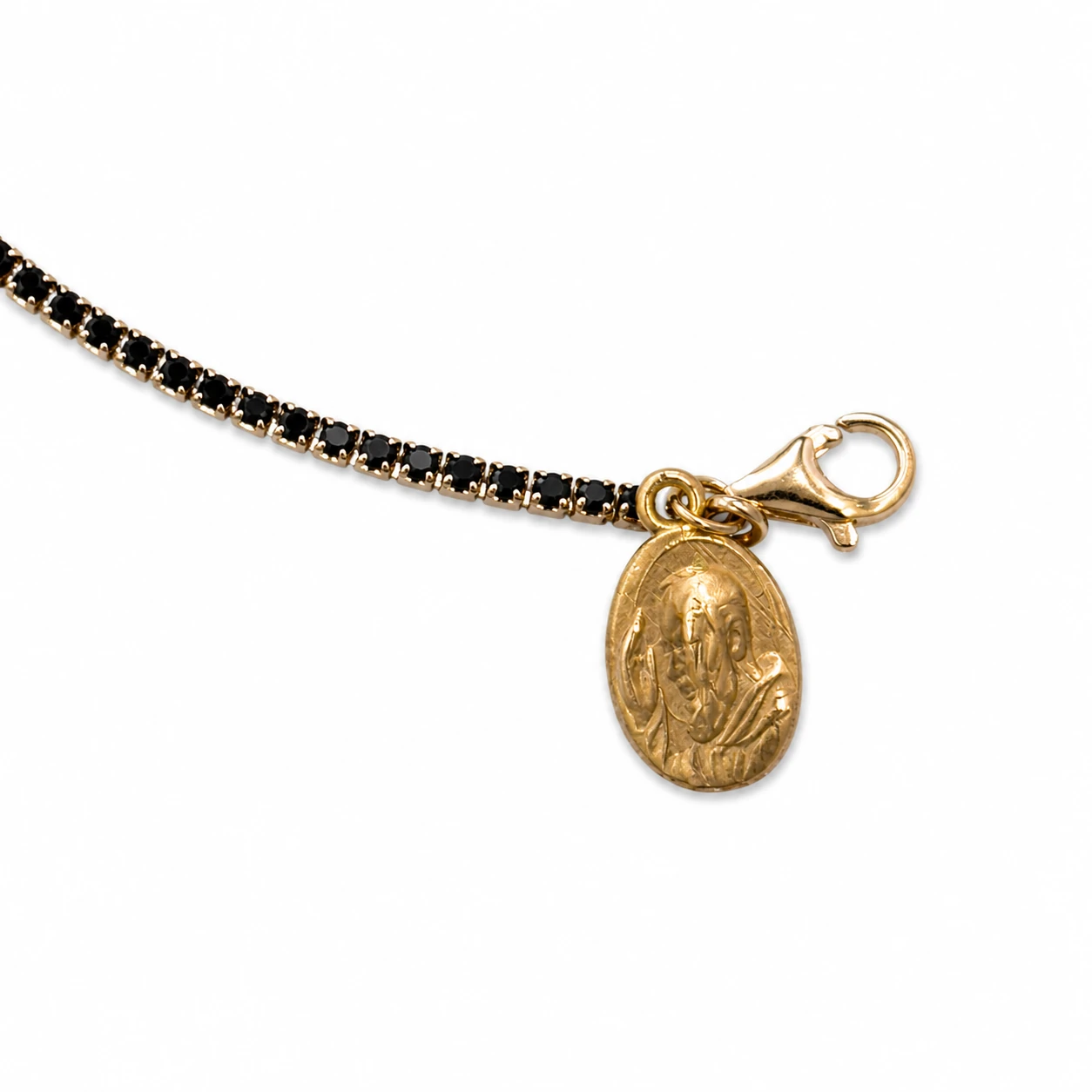 Bracciale Tennis in argento 925 rosè con micro zirconi neri e medaglia Padre Pio. - immagine 2