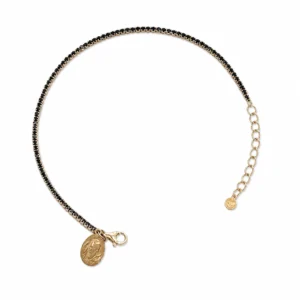 Bracciale Tennis in argento 925 rosè con micro zirconi neri e medaglia Padre Pio.