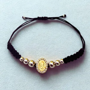 Bracciale modello Scooby-Doo con medaglia Padre Pio gialla con zirconi .