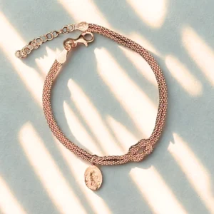 Bracciale Nodo della Fede in Argento 925 rosè e Medaglia Padre Pio.
