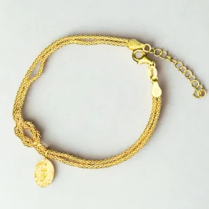 Bracciale Nodo della Fede in Argento 925 giallo e Medaglia Padre Pio.