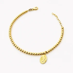 Bracciale bead Argento 925 dorato e Medaglia Padre Pio.