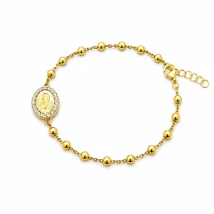 Bracciale rosario con medaglia padre Pio in argento 925 dorato.