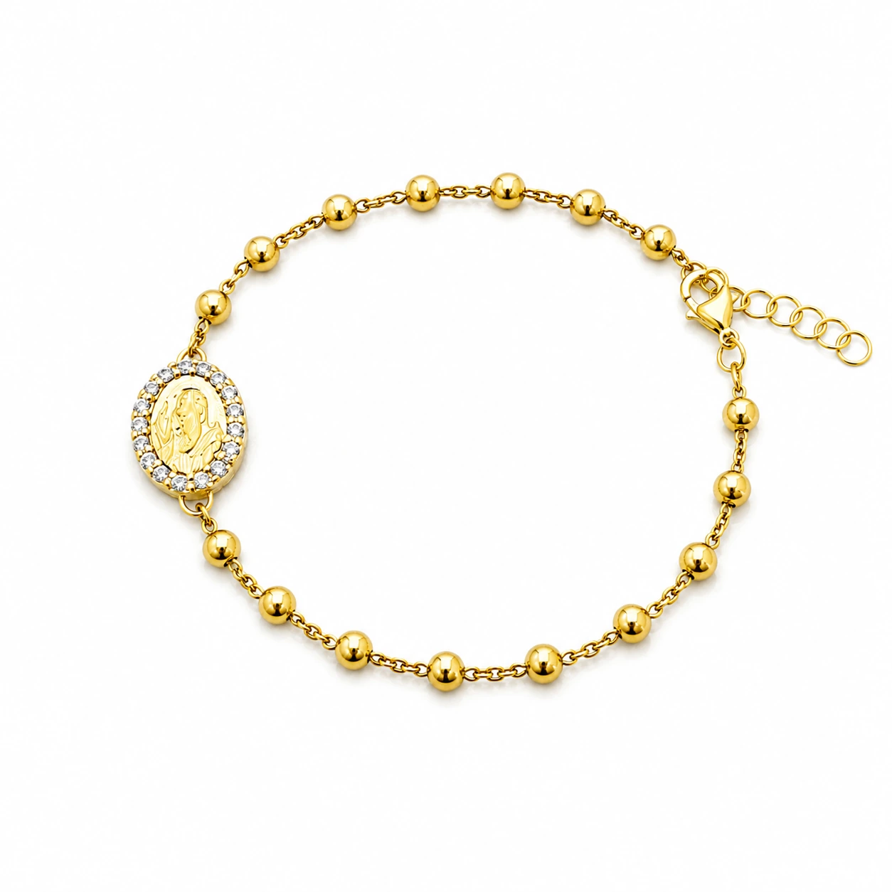 Bracciale rosario con medaglia padre Pio in argento 925 dorato.