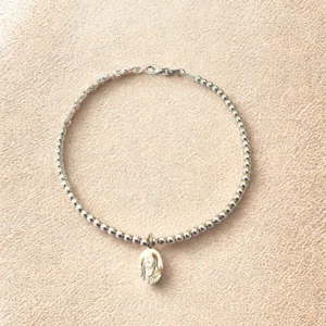 Bracciale bead Argento 925 rodiato e Medaglia Padre Pio.