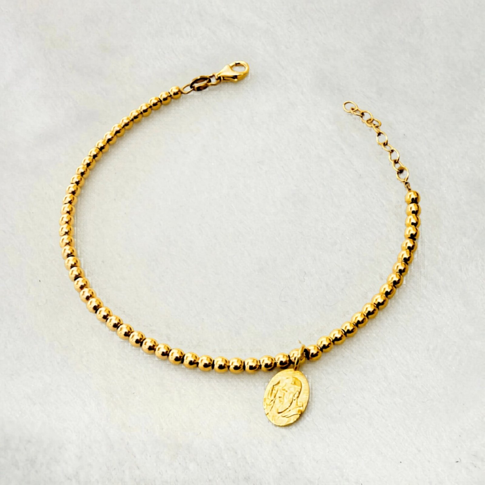 Bracciale bead Argento 925 dorato e Medaglia Padre Pio.