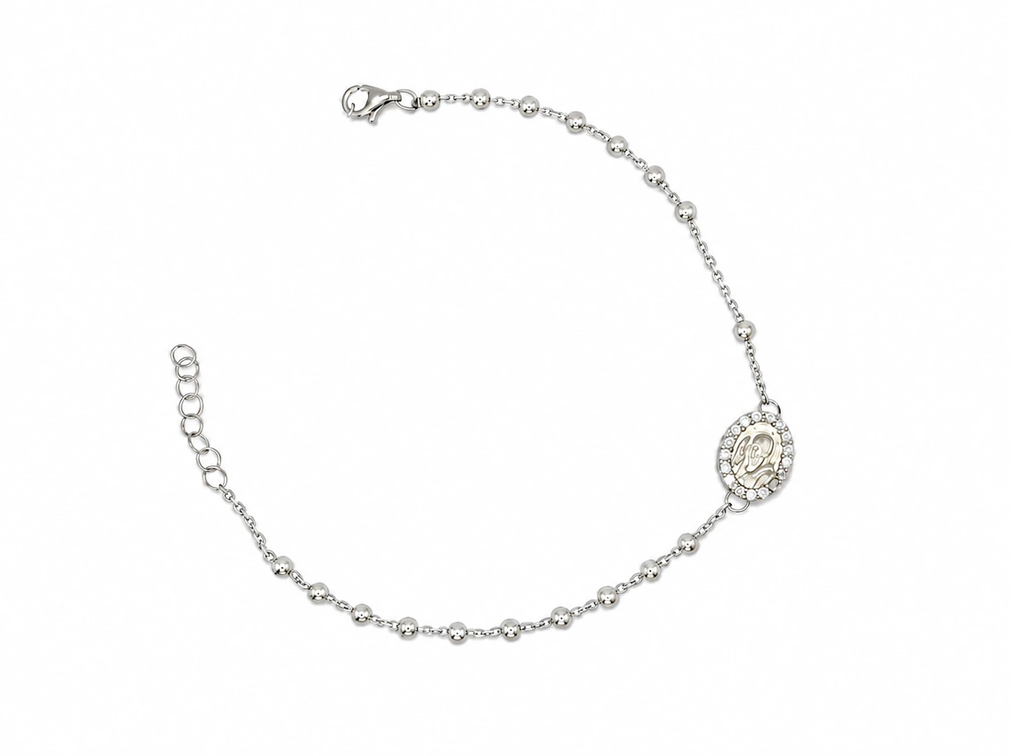 Bracciale rosario con medaglia padre Pio in argento 925 rodiato.